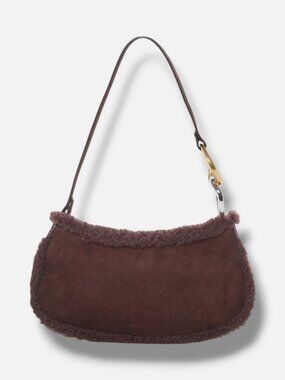 Staud Women's Brown Leather Suede Fur Trim Solid Ollie Shoulder Bag